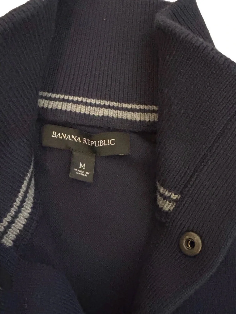 Banana Republic Men's 1/4 Snap Navy Blue Long Sleeve Knit Pullover